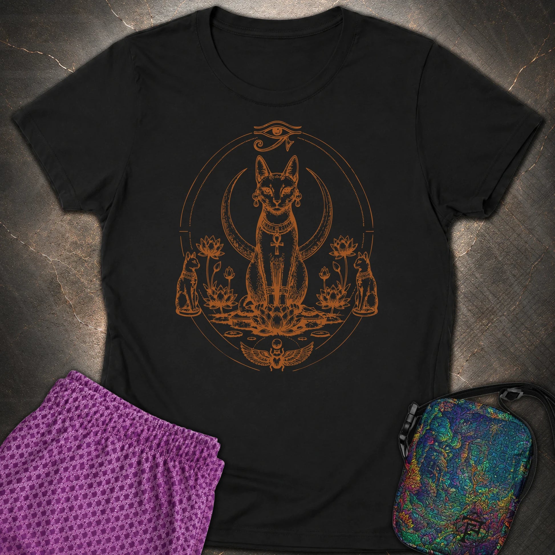 Sacred Cat Among Lotus Blooms - Sacred Cat Among Lotus Blooms Womens T-Shirt - Black