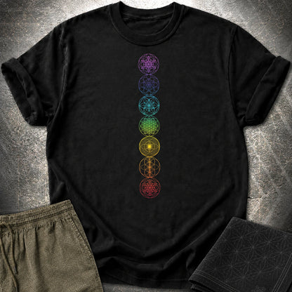 7 Sacred Geometry Chakras T-Shirt - 7 Sacred Geometry Chakras T-Shirt - Black