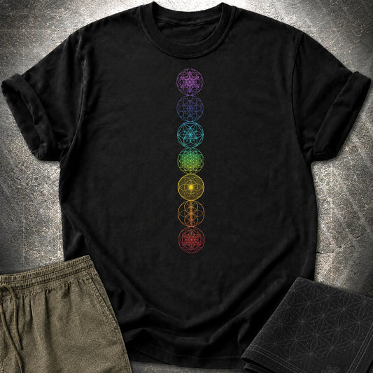 7 Sacred Geometry Chakras T-Shirt - 7 Sacred Geometry Chakras T-Shirt - Black