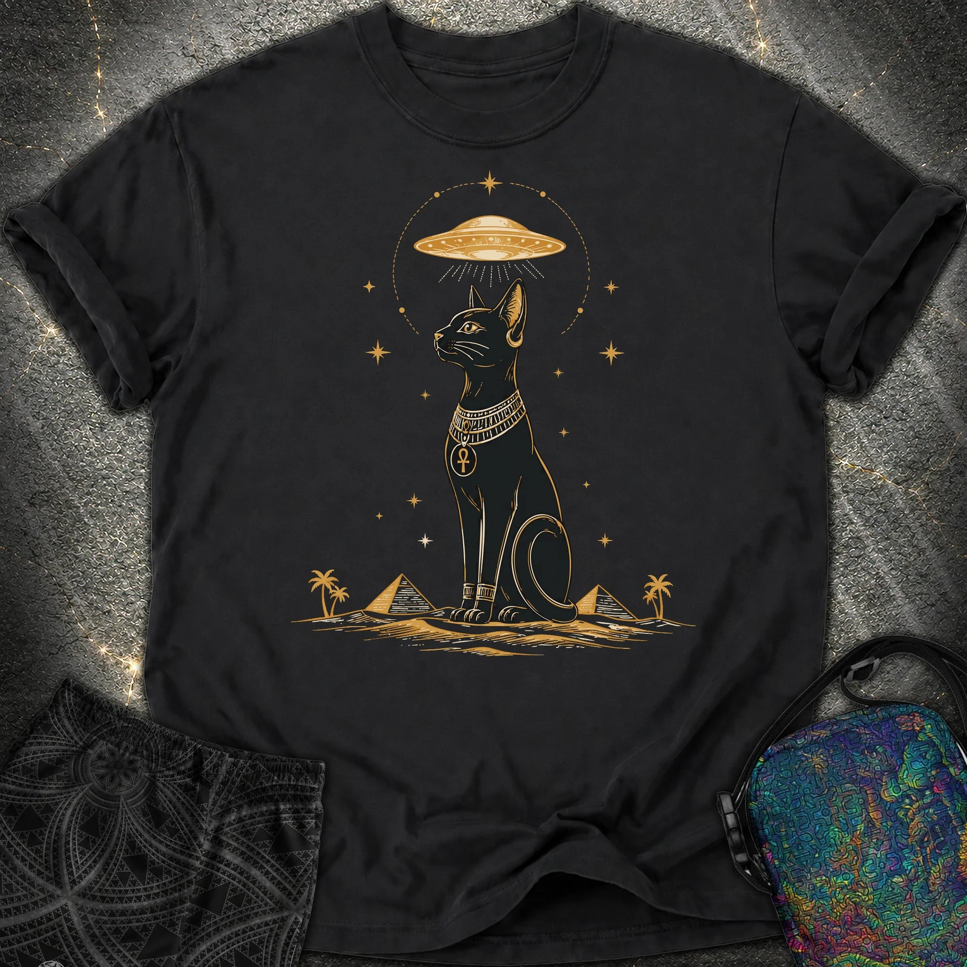 Celestial Cat Beneath the Starship - Celestial Cat Beneath the Starship Comfort T-Shirt - Black