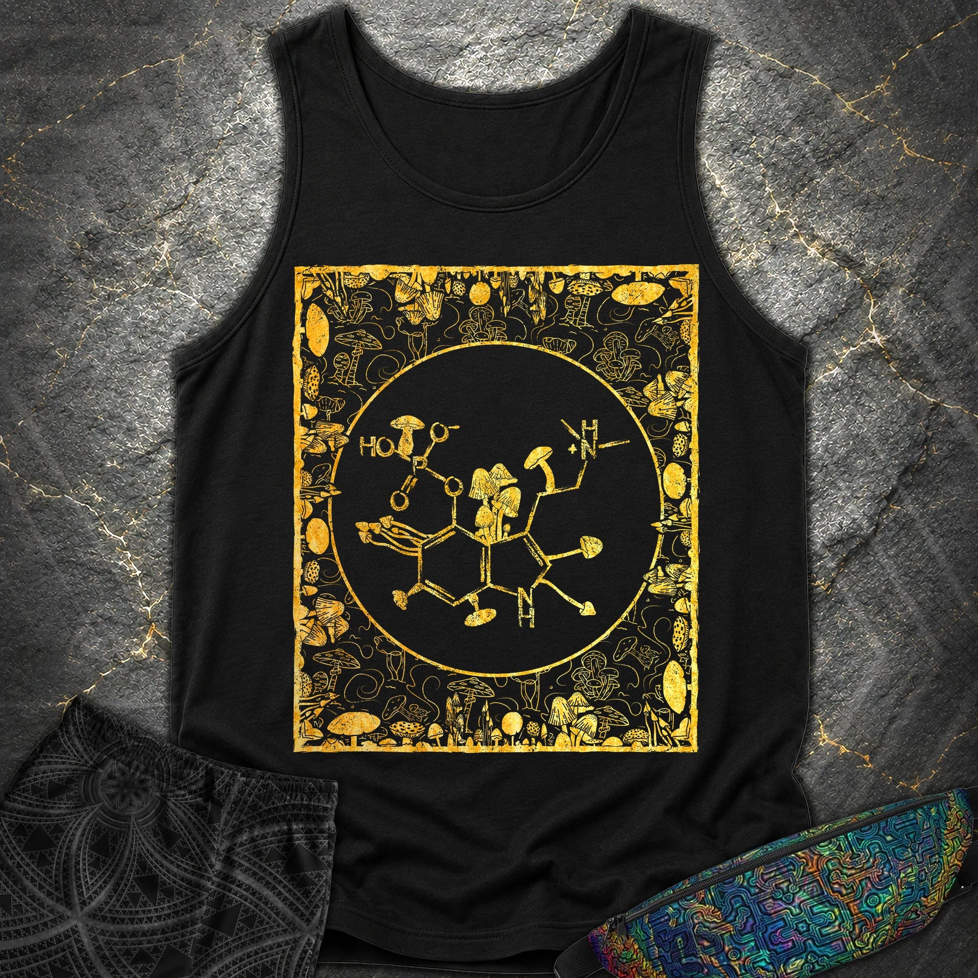 Psilocybin Molecule Mushroom Frame Comfort Tank Top - Psilocybin Molecule Mushroom Frame Comfort Tank Top - Black
