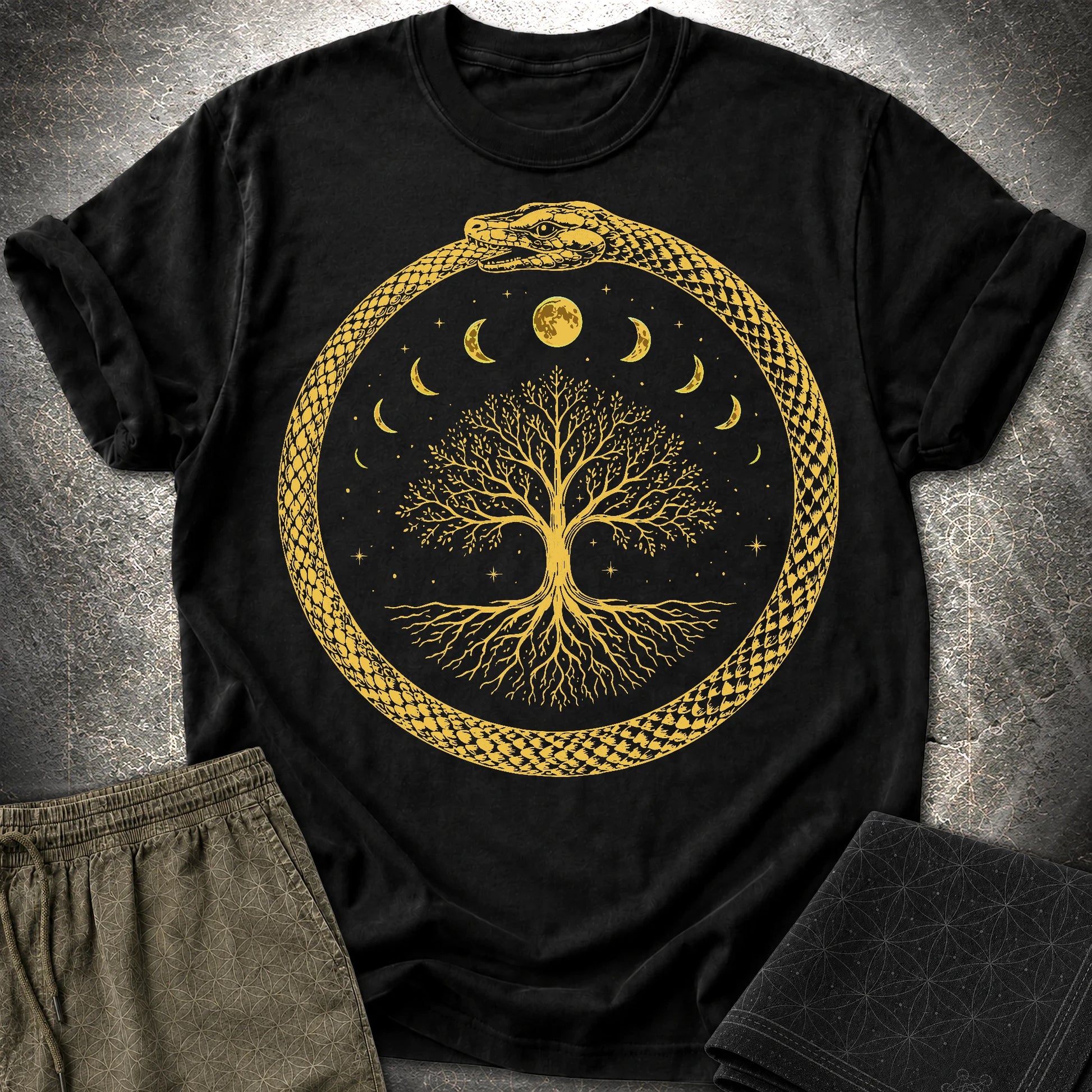 Ouroboros Moon Tree Unisex T-Shirt - Ouroboros Moon Tree Unisex T-Shirt - Black