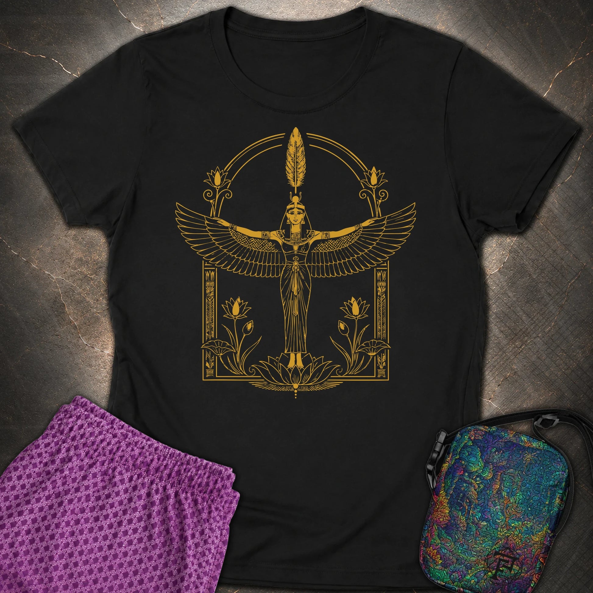 Winged Goddess of Sacred Balance - Winged Goddess of Sacred Balance Womens T-Shirt - Black