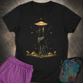 Celestial Cat Beneath the Starship Womens T-Shirt