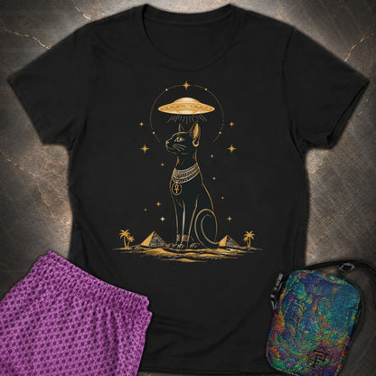 Celestial Cat Beneath the Starship - Celestial Cat Beneath the Starship Womens T-Shirt - Black