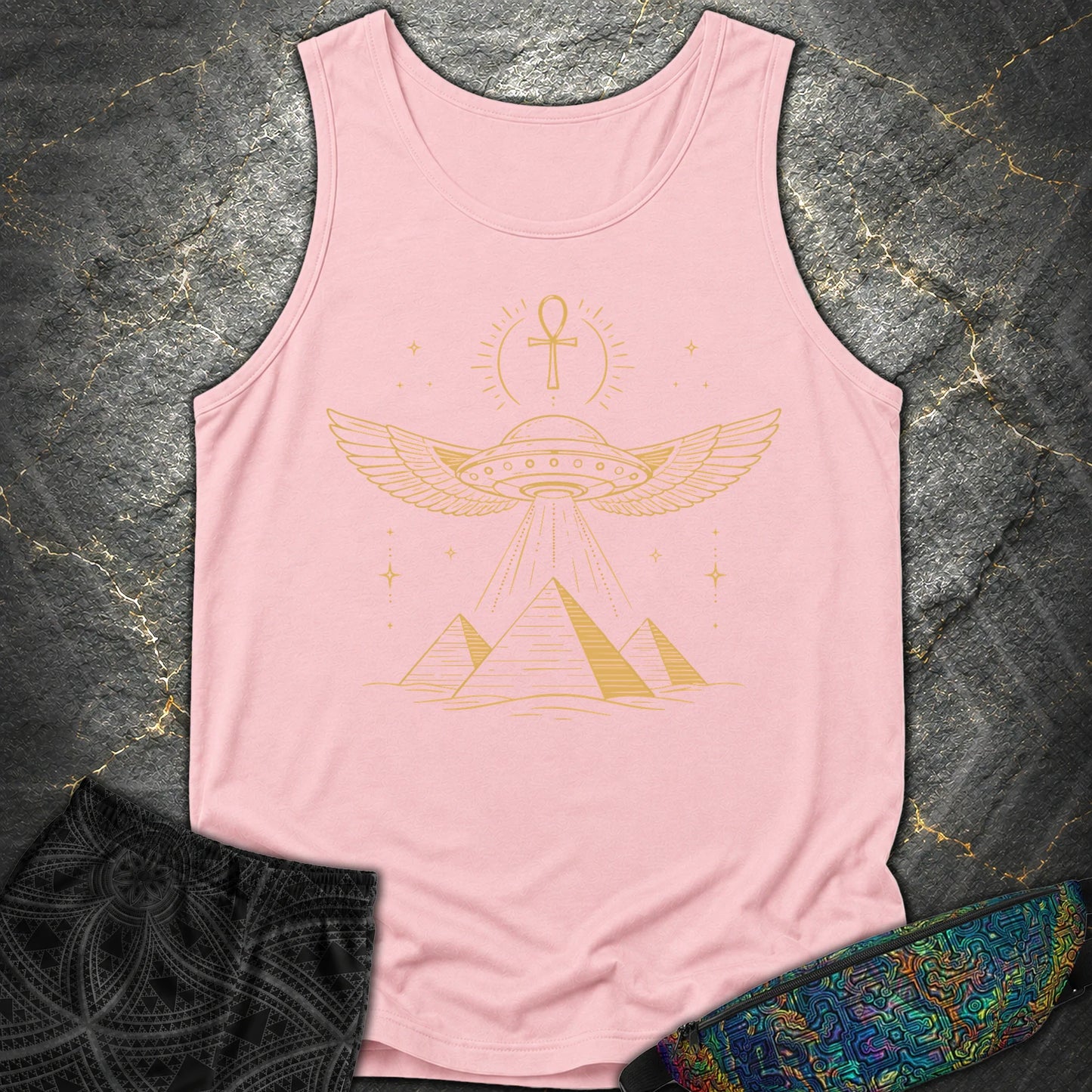 Winged Starship Over the Pyramids - Winged Starship Over the Pyramids Comfort Tank Top - Blossom