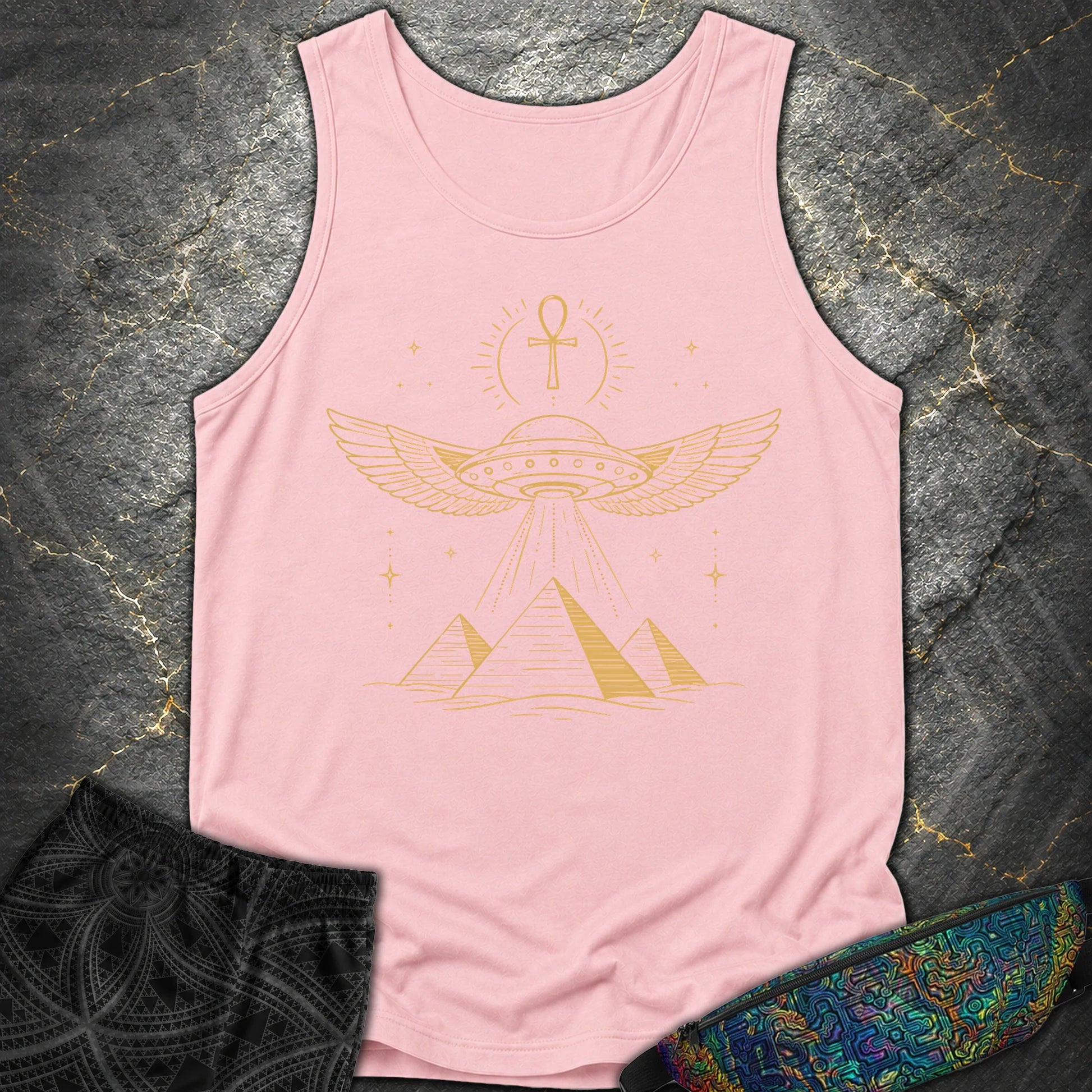 Winged Starship Over the Pyramids - Winged Starship Over the Pyramids Comfort Tank Top - Blossom