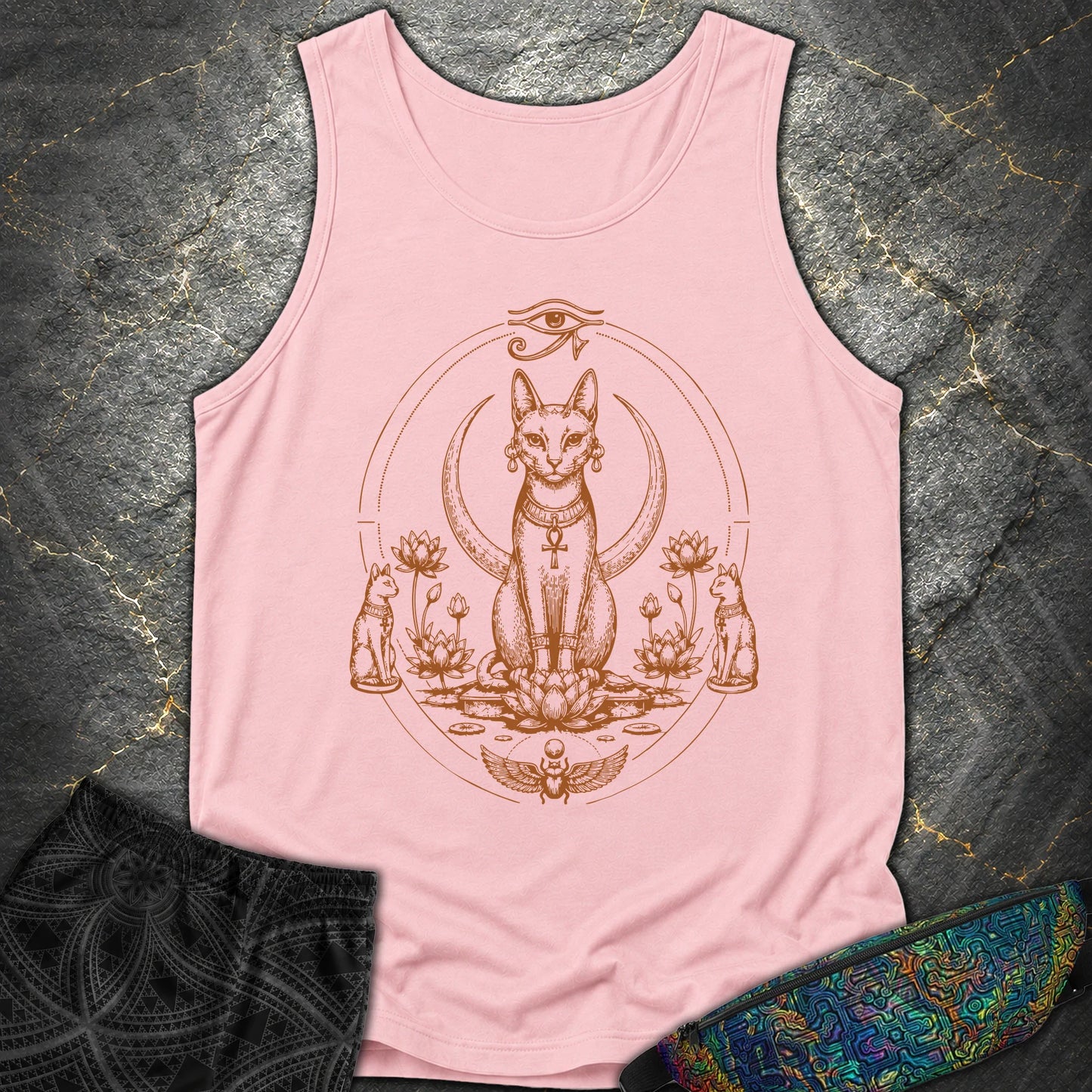 Sacred Cat Among Lotus Blooms - Sacred Cat Among Lotus Blooms Comfort Tank Top - Blossom