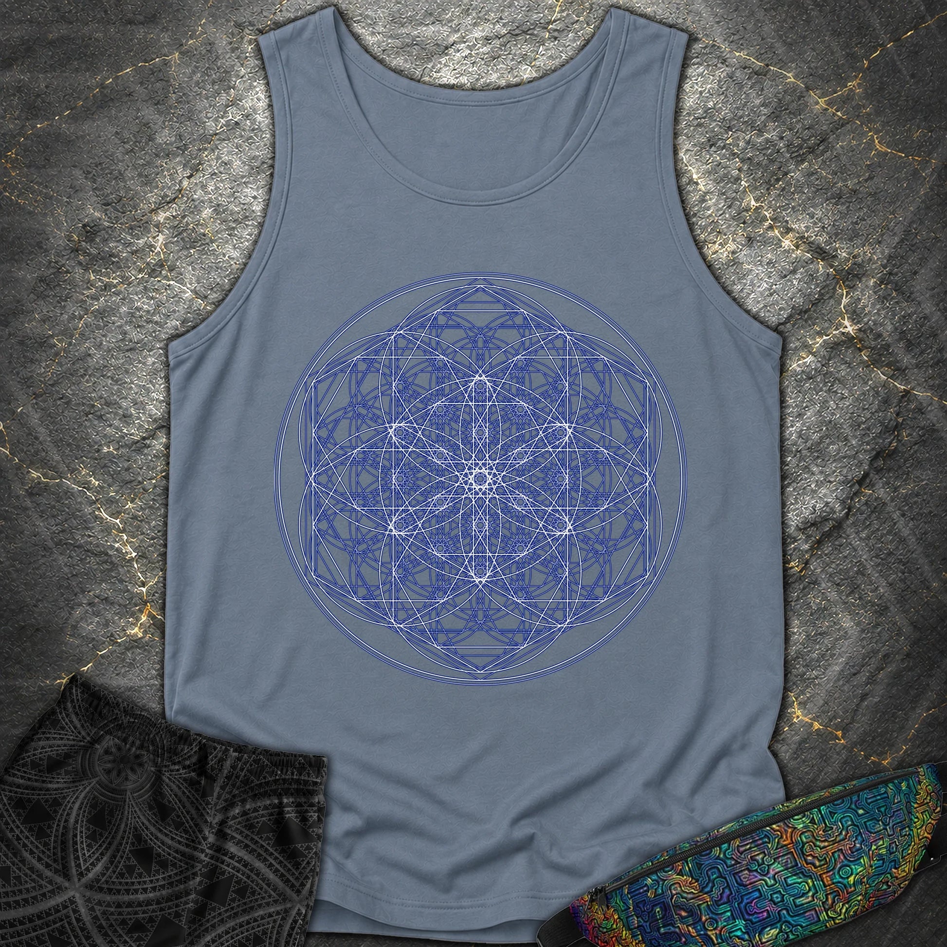 Sacred Flower Grids - Sacred Flower Grids Comfort Tank Top - Blue Jean