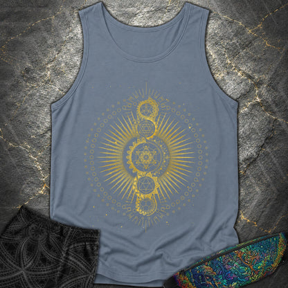 Sacred Geometry Radiating Mandala - Sacred Geometry Radiating Mandala Comfort Tank Top - Blue Jean