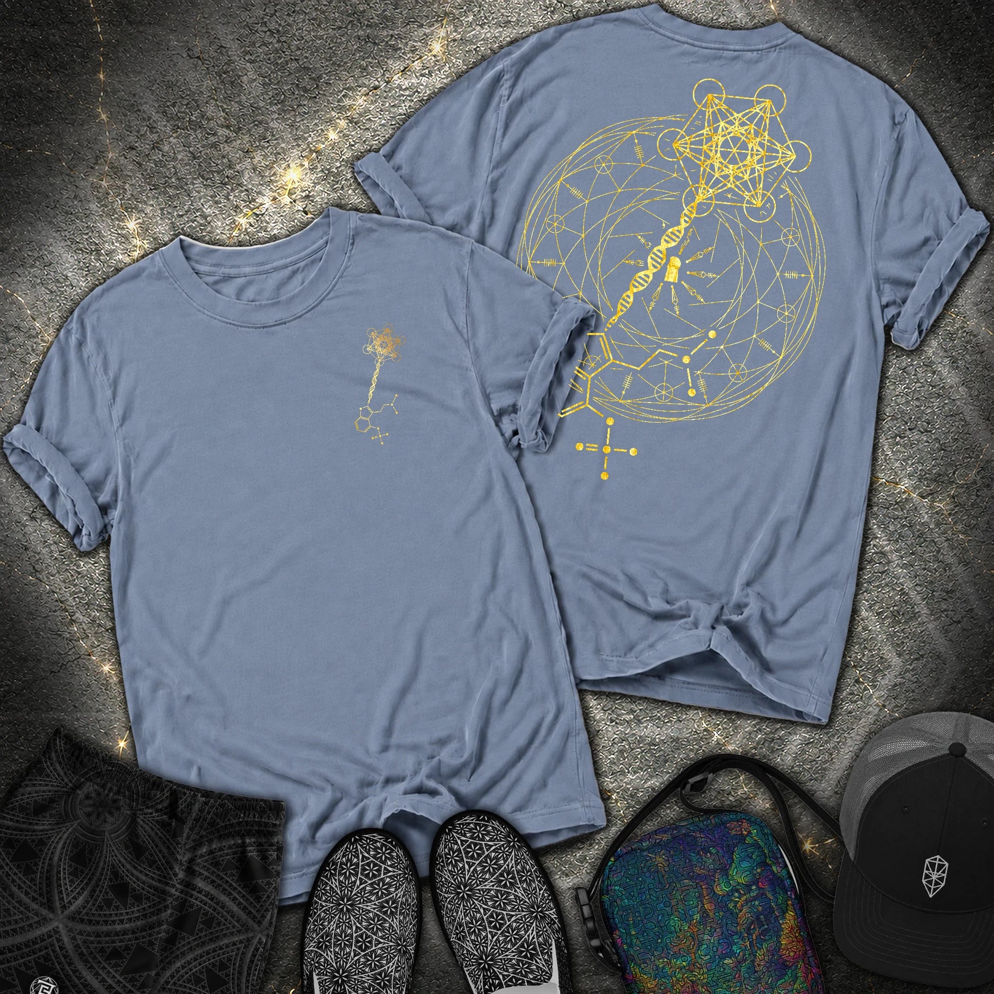 Psilocybin Key To Universe 2 Sided Comfort T-Shirt - Psilocybin Key To Universe 2 Sided Comfort T-Shirt - Blue Jean
