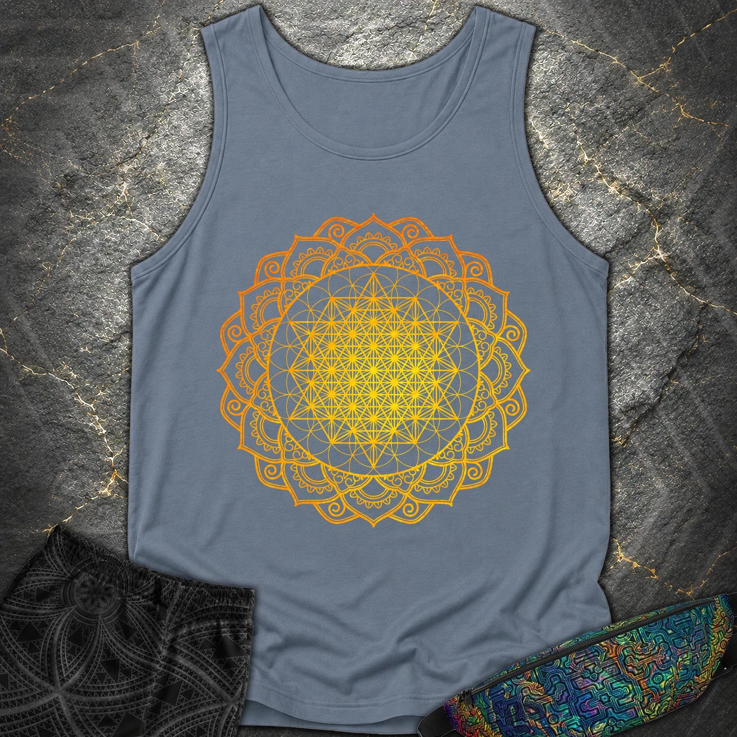 Tetrahedron Mandala T-Shirt - Tetrahedron Mandala Comfort Tank Top - Blue Jean