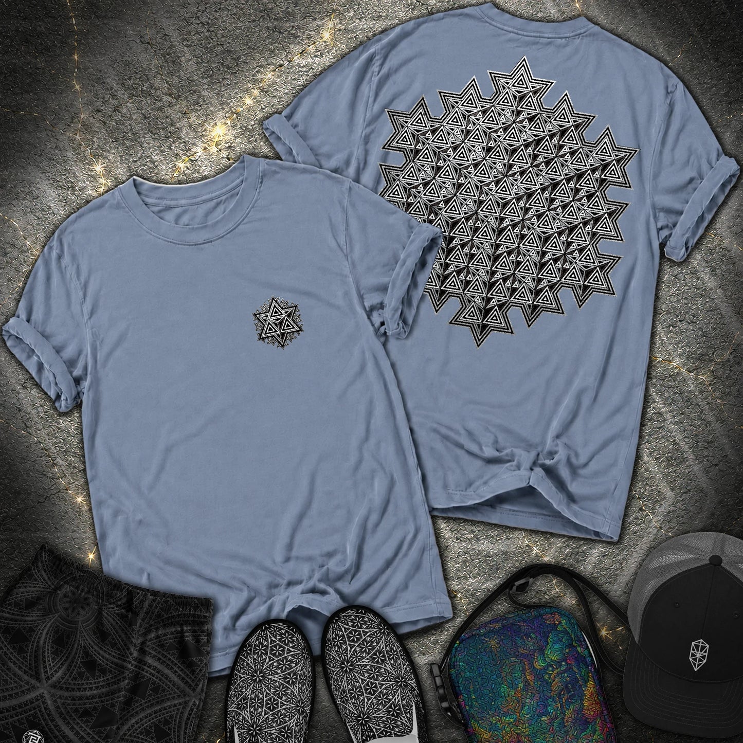 Sacred Silver Merkaba 2 Sided Comfort T-Shirt - Sacred Silver Merkaba 2 Sided Comfort T-Shirt - Blue Jean
