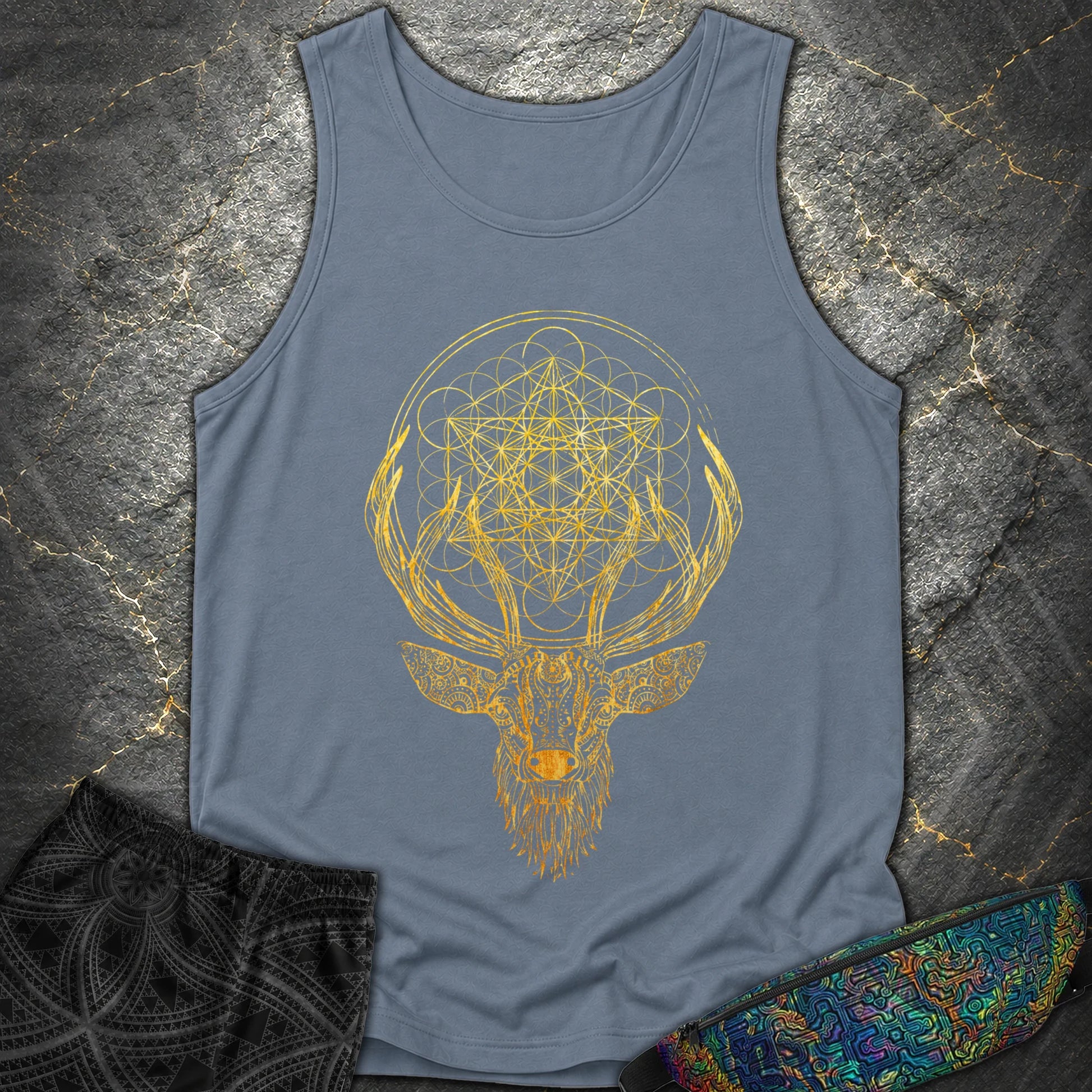 Metatron's Cube Deer T-Shirt - Metatron's Cube Deer Comfort Tank Top - Blue Jean