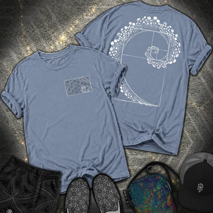 Floral Golden Ratio Spiral 2 Sided Comfort T-Shirt - Floral Golden Ratio Spiral 2 Sided Comfort T-Shirt - Blue Jean