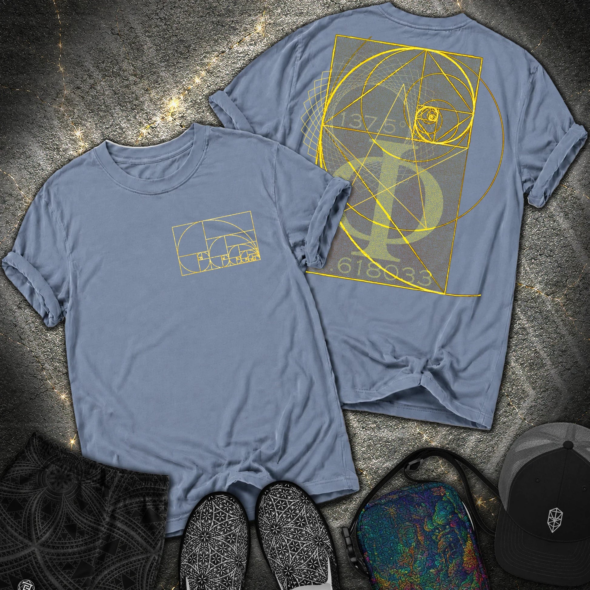 Golden Ratio Spirals 2 Sided T-Shirt - Golden Ratio Spirals 2 Sided Comfort T-Shirt - Blue Jean