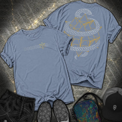 Serpent Tetrahedron Merkaba Geometry 2 Sided Comfort T-Shirt - Serpent Tetrahedron Merkaba Geometry 2 Sided Comfort T-Shirt - Blue Jean