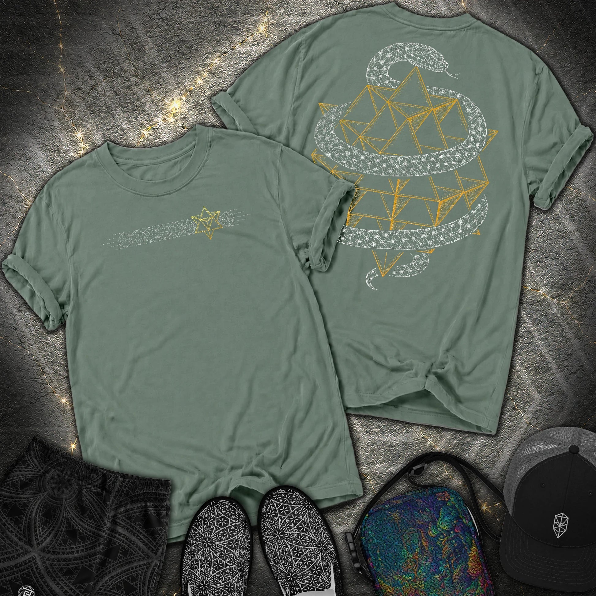 Serpent Tetrahedron Merkaba Geometry 2 Sided Comfort T-Shirt - Serpent Tetrahedron Merkaba Geometry 2 Sided Comfort T-Shirt - Blue Spruce