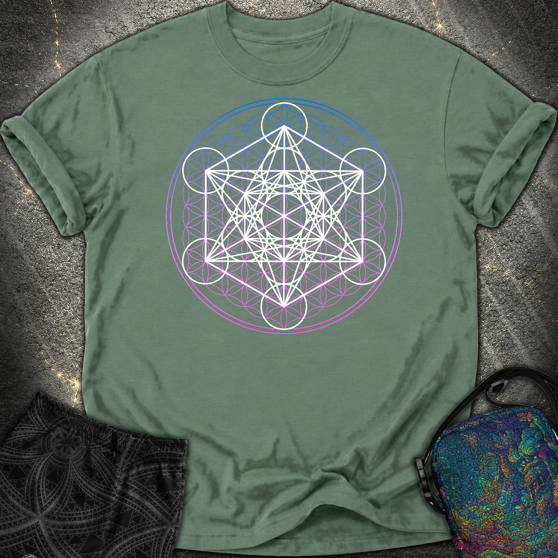 White Metatron Gradient Flower Comfort T-Shirt - White Metatron Gradient Flower Comfort T-Shirt - Blue Spruce