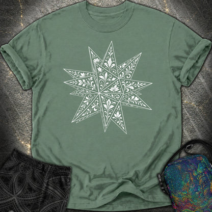 White Floral Stellated Dodecahedron Comfort T-Shirt - White Floral Stellated Dodecahedron Comfort T-Shirt - Blue Spruce