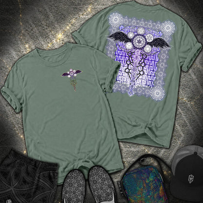 Winged Metatron DNA 2 Sided Comfort T-Shirt - Winged Metatron DNA 2 Sided Comfort T-Shirt - Blue Spruce