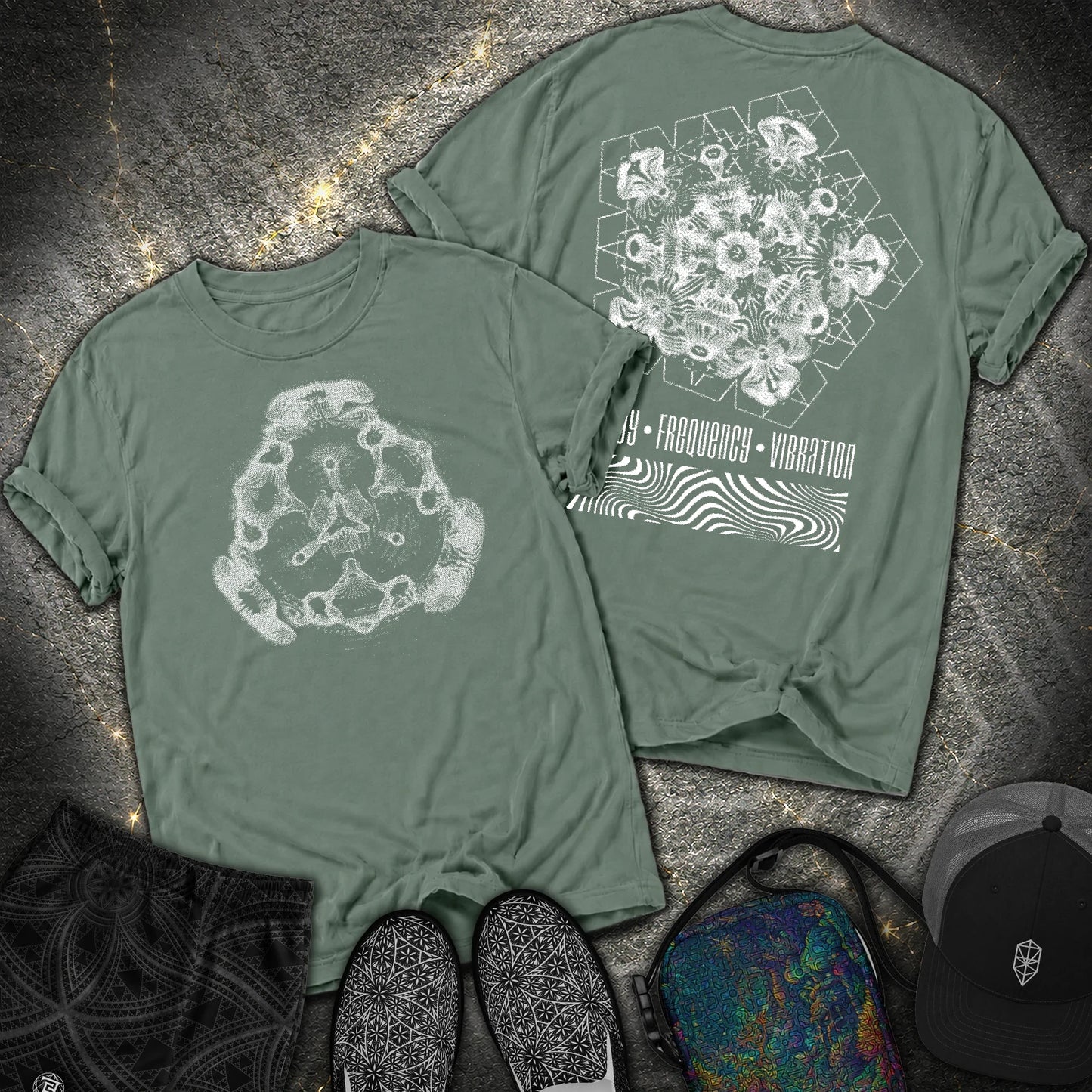 Cymatics, Energy Frequency Vibration Fluid 2 Sided Comfort T-Shirt - Cymatics, Energy Frequency Vibration Fluid 2 Sided Comfort T-Shirt - Blue Spruce