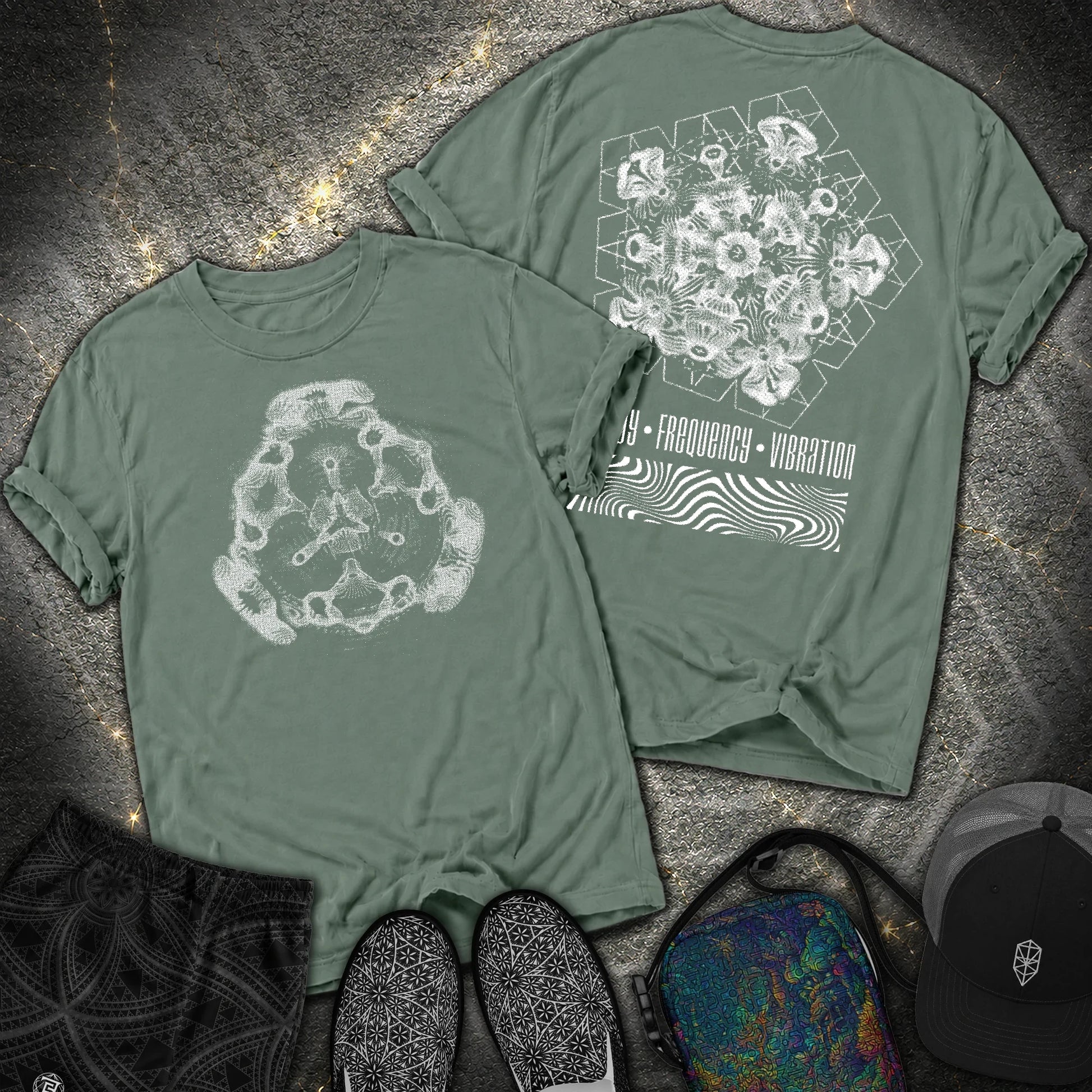 Cymatics, Energy Frequency Vibration Fluid 2 Sided Comfort T-Shirt - Cymatics, Energy Frequency Vibration Fluid 2 Sided Comfort T-Shirt - Blue Spruce