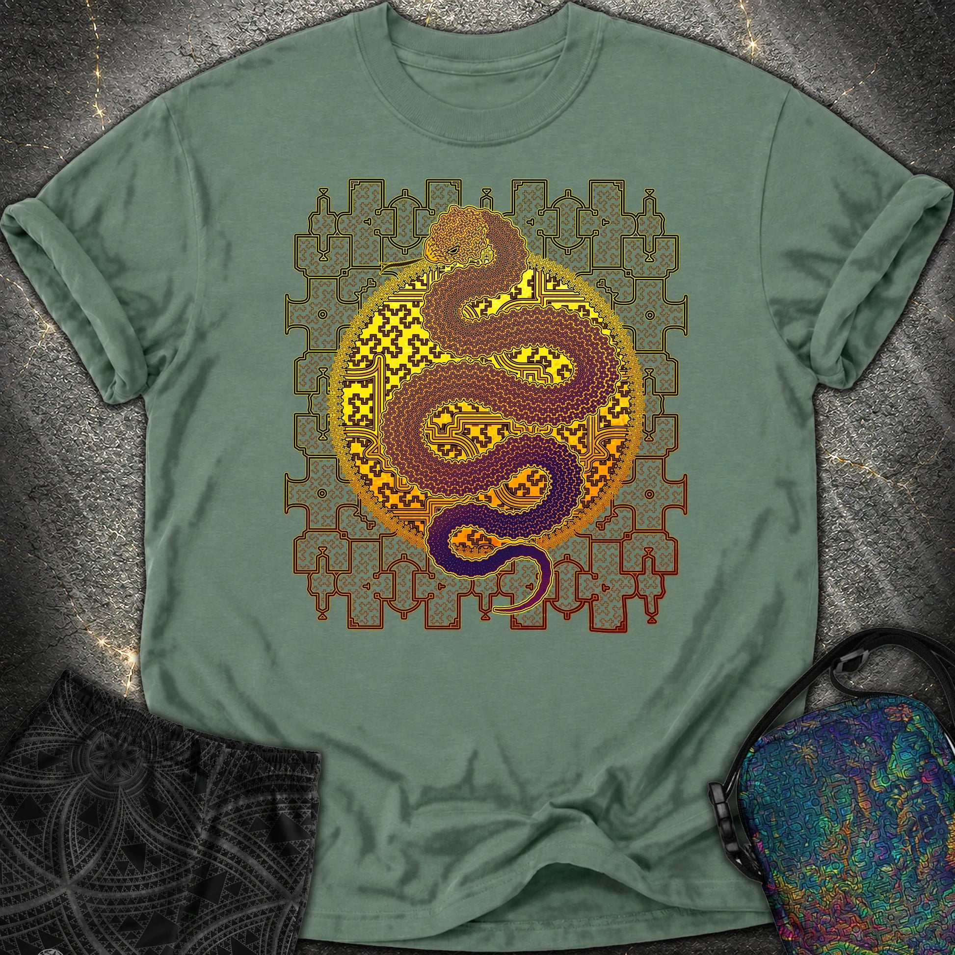 Shipibo Cosmic Snake Comfort T-Shirt - Shipibo Cosmic Snake Comfort T-Shirt - Blue Spruce
