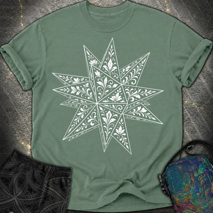 White Floral Stellated Dodecahedron - White Floral Stellated Dodecahedron Comfort T-Shirt - Blue Spruce