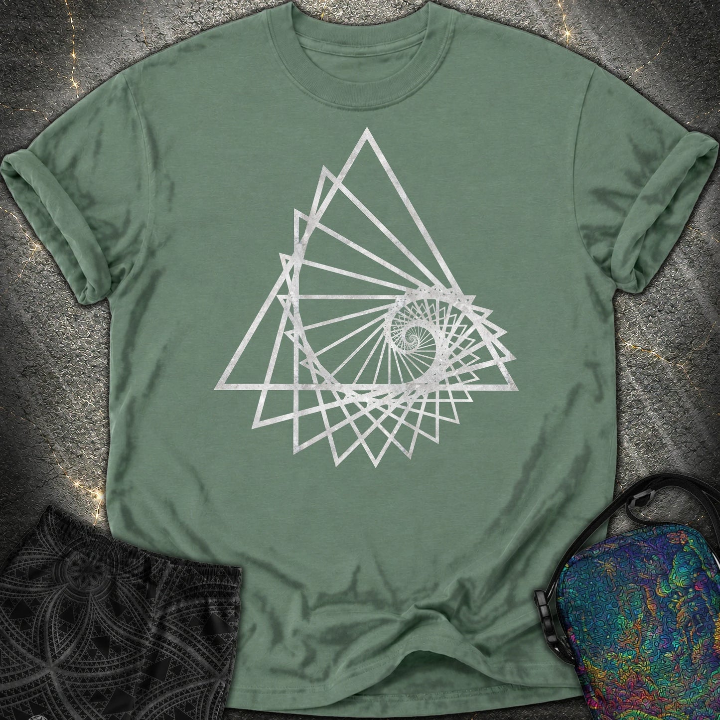 Spiralling Triangle Geometric Comfort T-Shirt - Spiralling Triangle Geometric Comfort T-Shirt - Blue Spruce