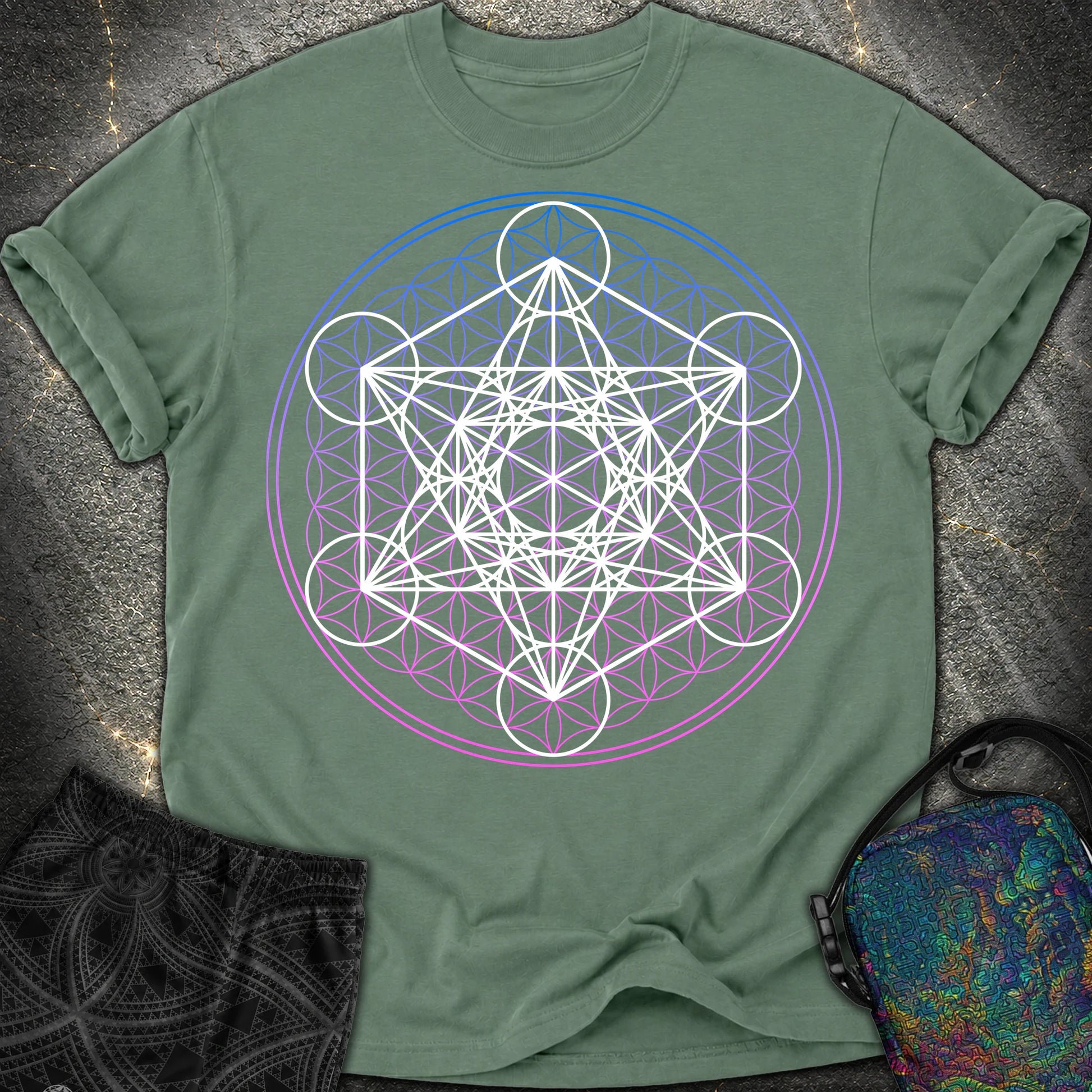 White Metatron Gradient Flower T-Shirt - White Metatron Gradient Flower Comfort T-Shirt - Blue Spruce