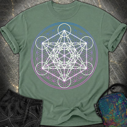 White Metatron Gradient Flower T-Shirt - White Metatron Gradient Flower Comfort T-Shirt - Blue Spruce