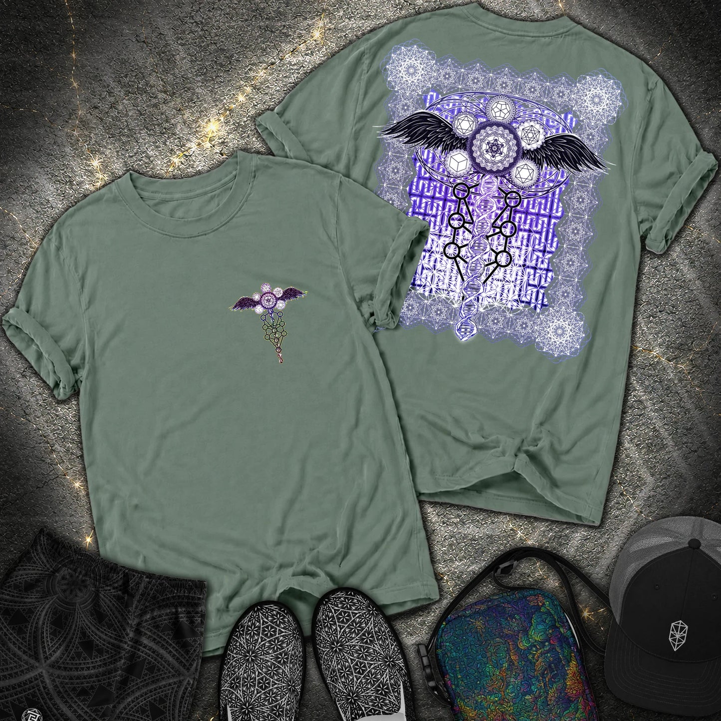Winged Metatron DNA 2 Sided T-Shirt - Winged Metatron DNA 2 Sided Comfort T-Shirt - Blue Spruce
