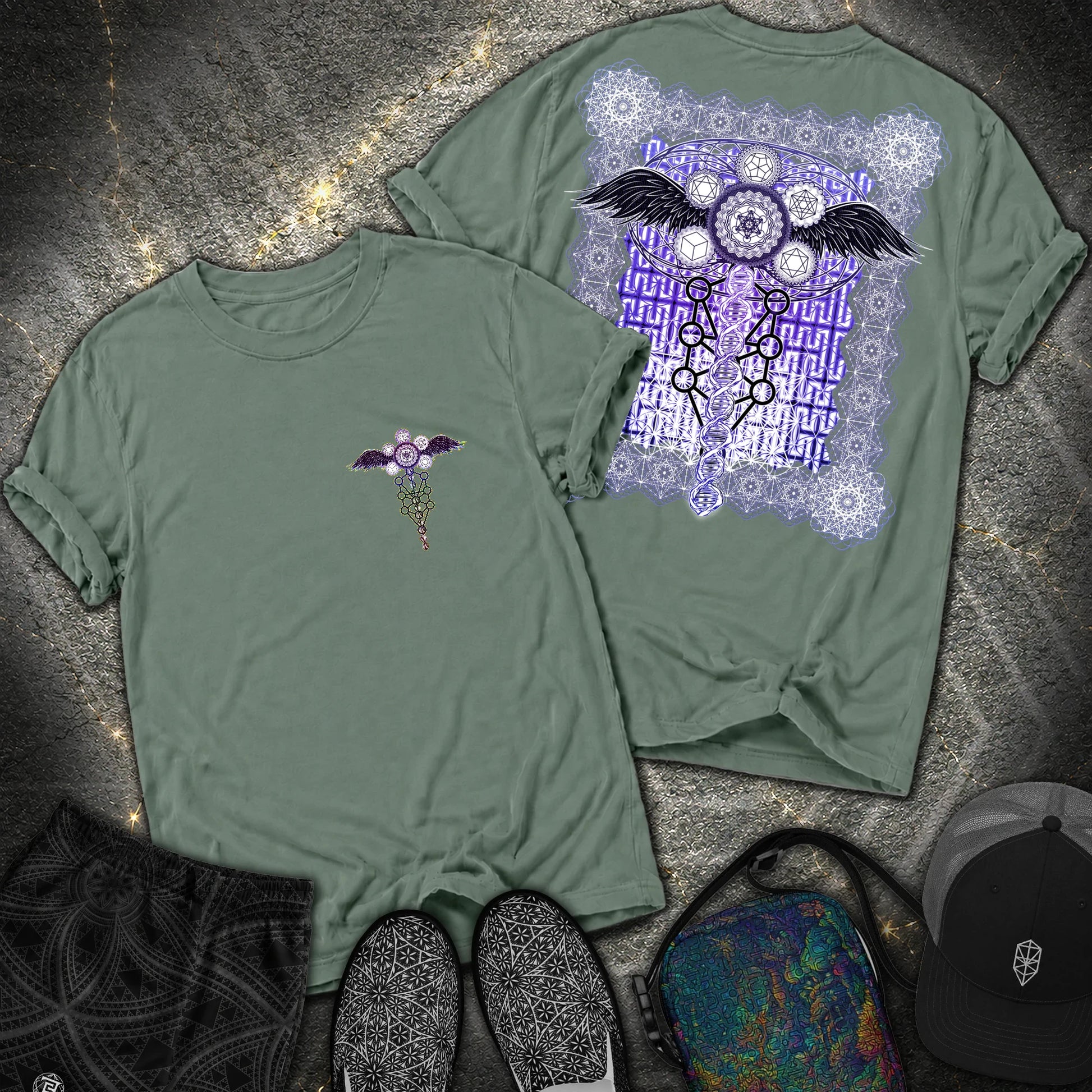 Winged Metatron DNA 2 Sided T-Shirt - Winged Metatron DNA 2 Sided Comfort T-Shirt - Blue Spruce