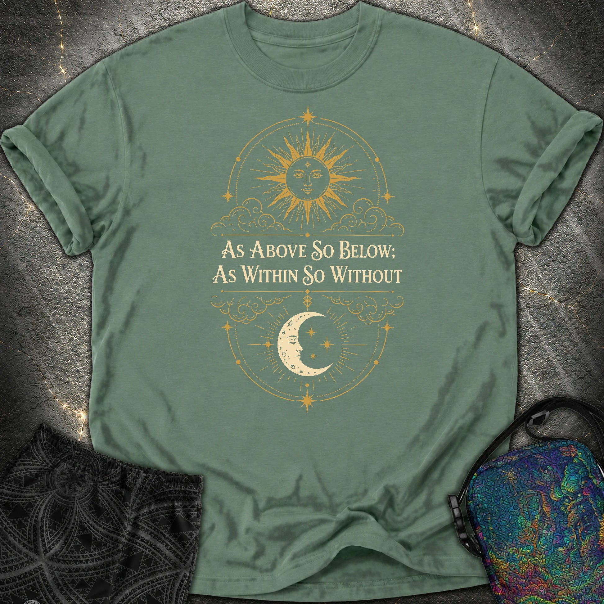 As Above So Below Sun Moon Colored - As Above So Below Sun Moon Colored Comfort T-Shirt - Blue Spruce