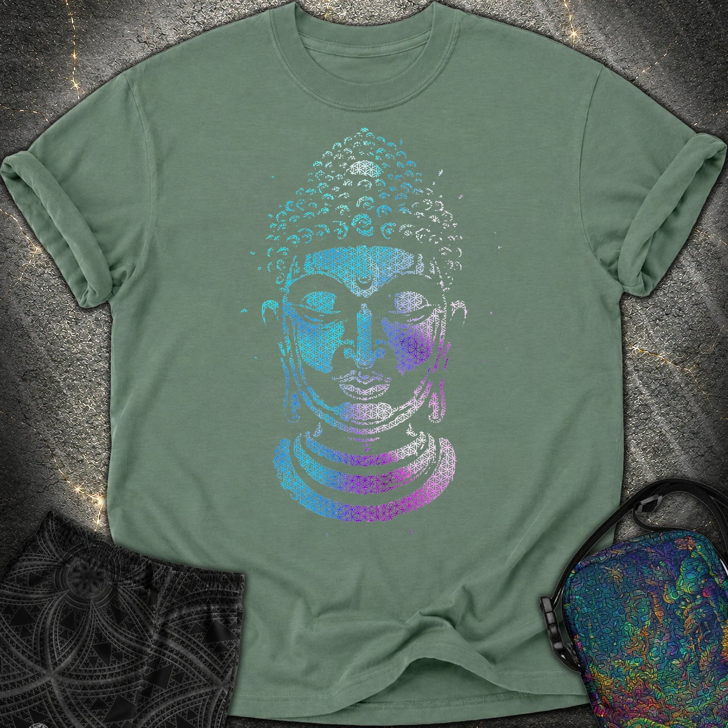 Buddha Flower Of Life Pattern Comfort T-Shirt - Buddha Flower Of Life Pattern Comfort T-Shirt - Blue Spruce