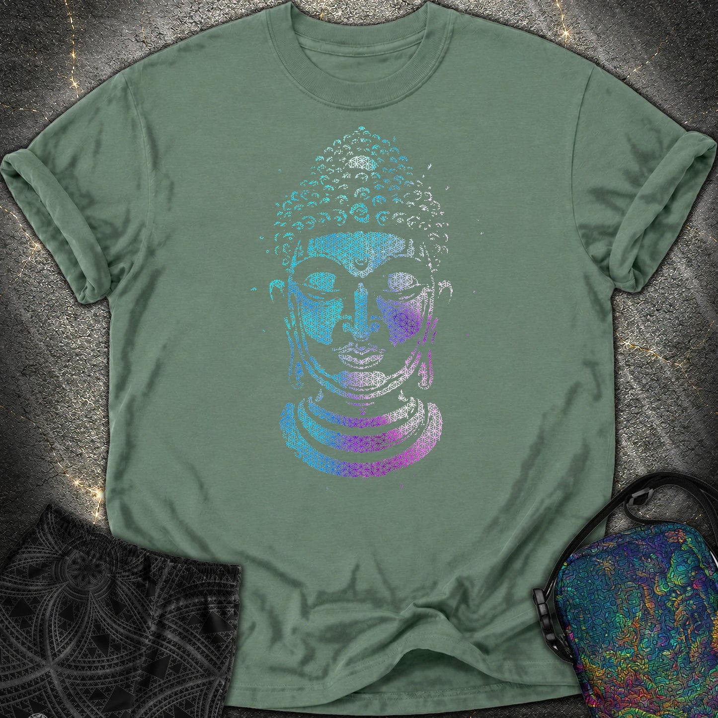 Buddha Flower Of Life Pattern Comfort T-Shirt - Buddha Flower Of Life Pattern Comfort T-Shirt - Blue Spruce