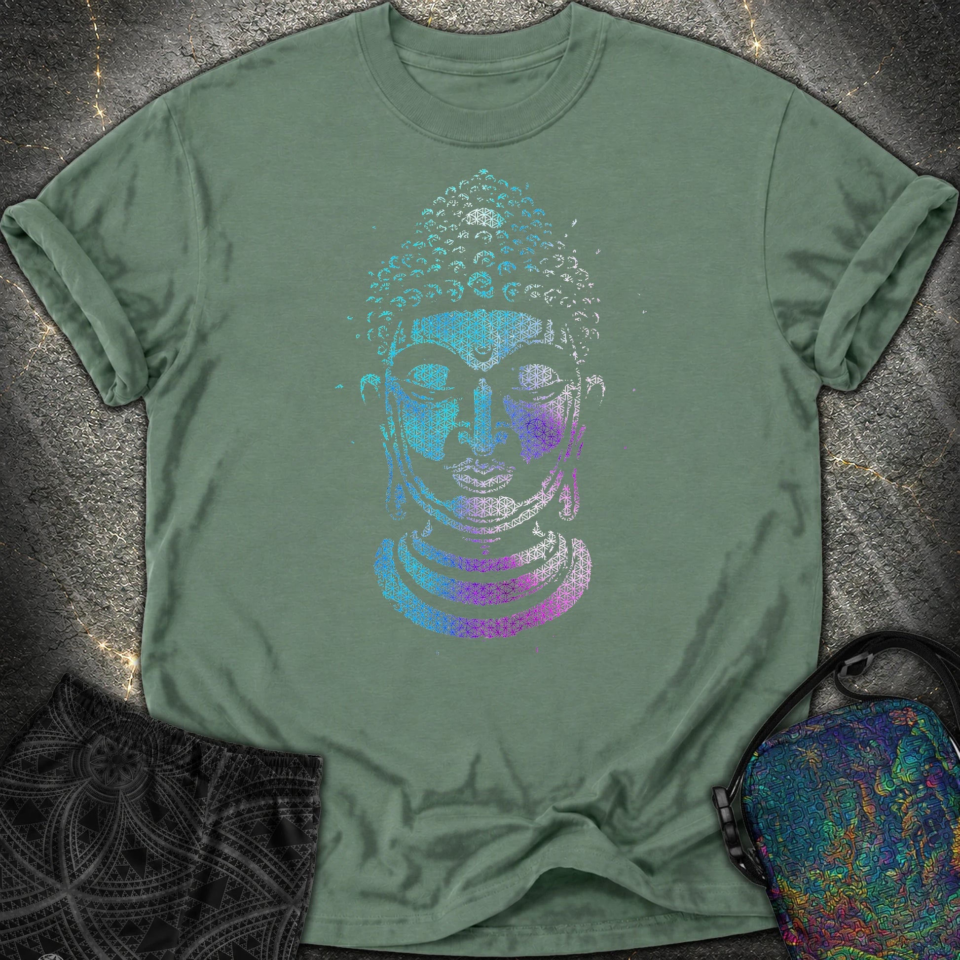 Buddha Flower Of Life Pattern Comfort T-Shirt - Buddha Flower Of Life Pattern Comfort T-Shirt - Blue Spruce