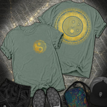 Yin Yang Sacred Geometry 2 Sided T-Shirt - Yin Yang Sacred Geometry 2 Sided Comfort T-Shirt - Blue Spruce