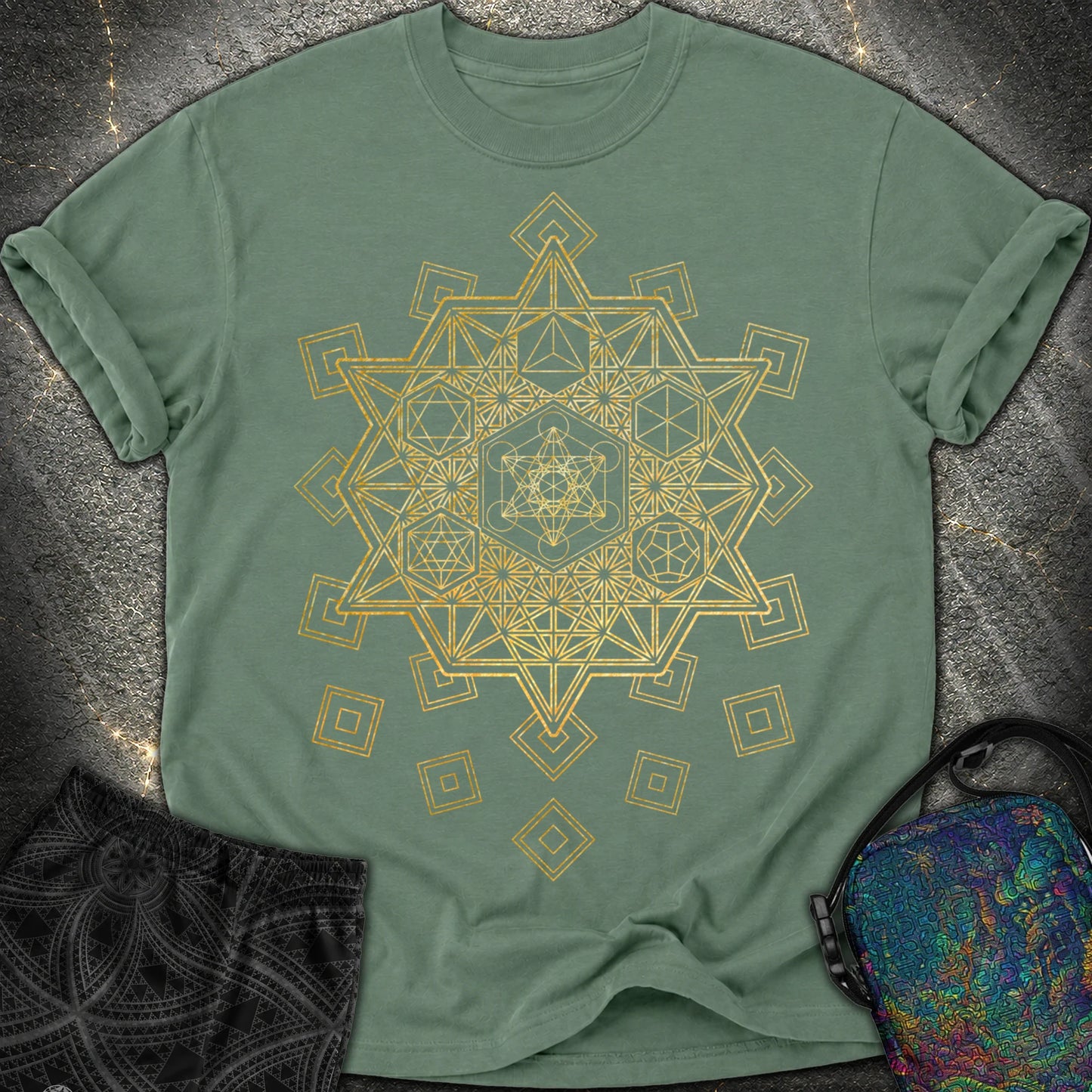 Metatron and Platonic Solids T-Shirt - Metatron and Platonic Solids Comfort T-Shirt - Blue Spruce