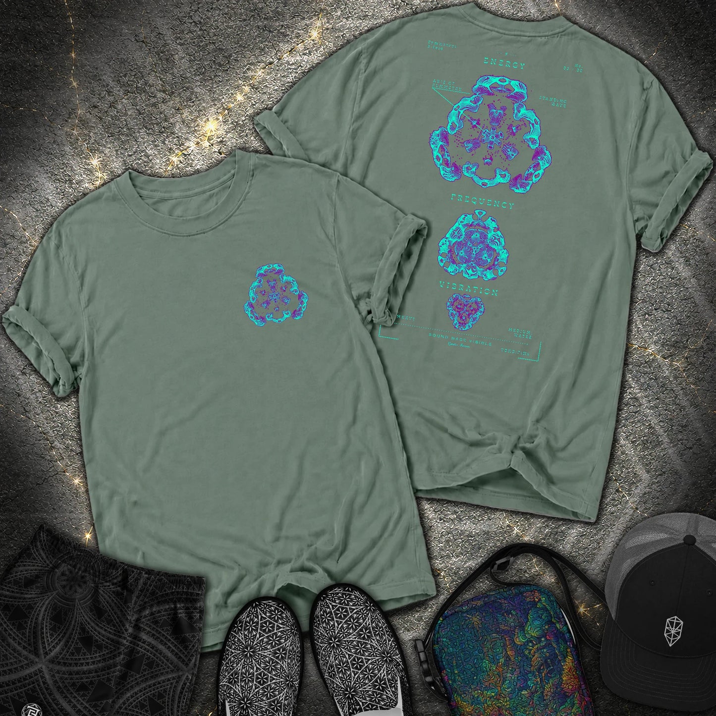 Sound Made Visible Cymatics 02 Comfort 2 Sided Comfort T-Shirt - Sound Made Visible Cymatics 02 Comfort 2 Sided Comfort T-Shirt - Blue Spruce
