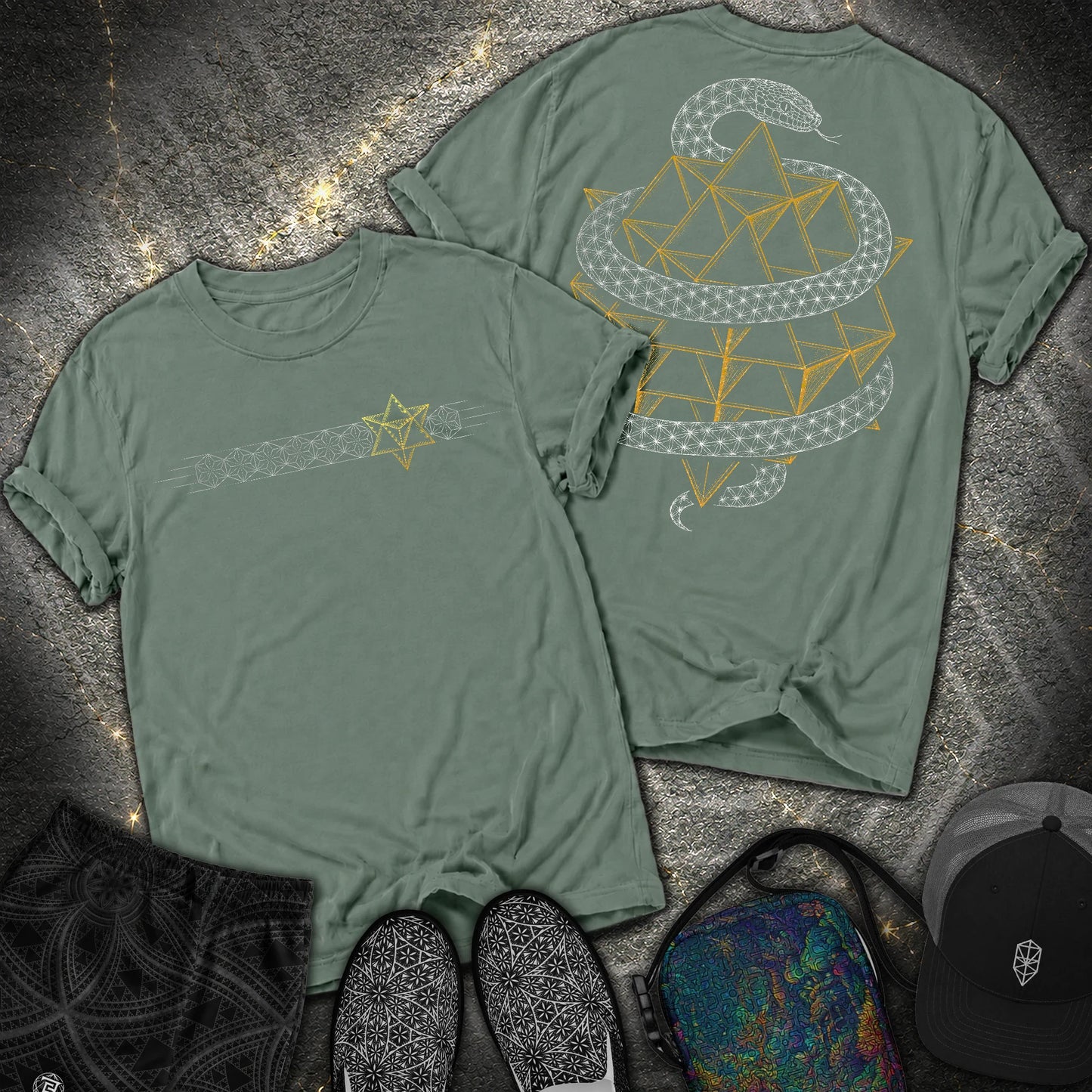 Serpent Tetrahedron Merkaba Geometry - Serpent Tetrahedron Merkaba Geometry 2 Sided Comfort T-Shirt - Blue Spruce