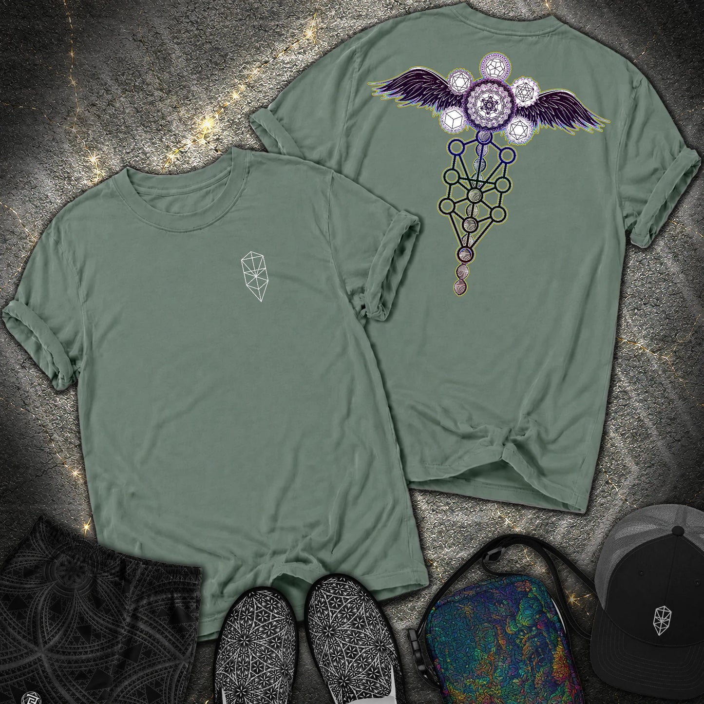 Winged Metatron Ascension 2 Sided Comfort T-Shirt - Winged Metatron Ascension 2 Sided Comfort T-Shirt - Blue Spruce