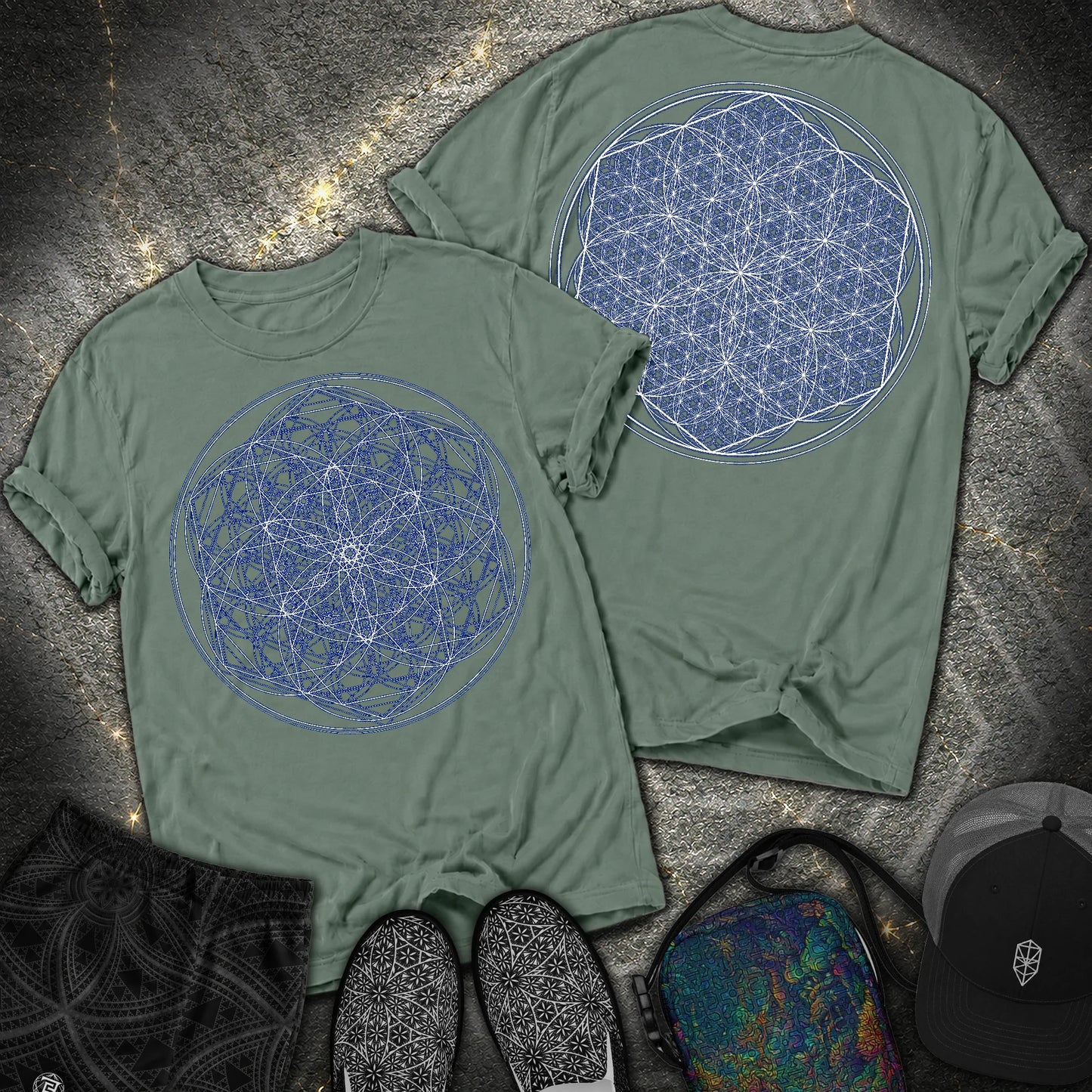 Sacred Flower Grids - Sacred Flower Grids 2 Sided Comfort T-Shirt - Blue Spruce