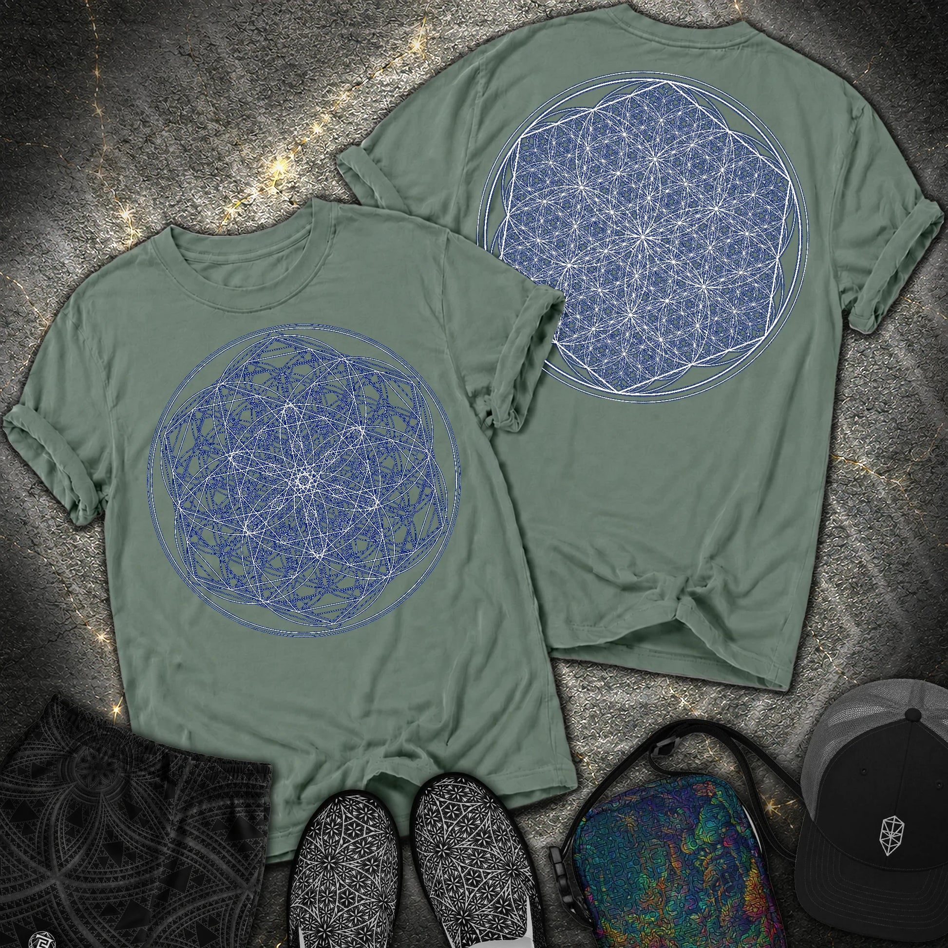 Sacred Flower Grids - Sacred Flower Grids 2 Sided Comfort T-Shirt - Blue Spruce