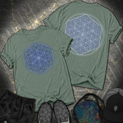 Sacred Flower Grids 2 Sided Comfort T-Shirt - Sacred Flower Grids 2 Sided Comfort T-Shirt - Blue Spruce
