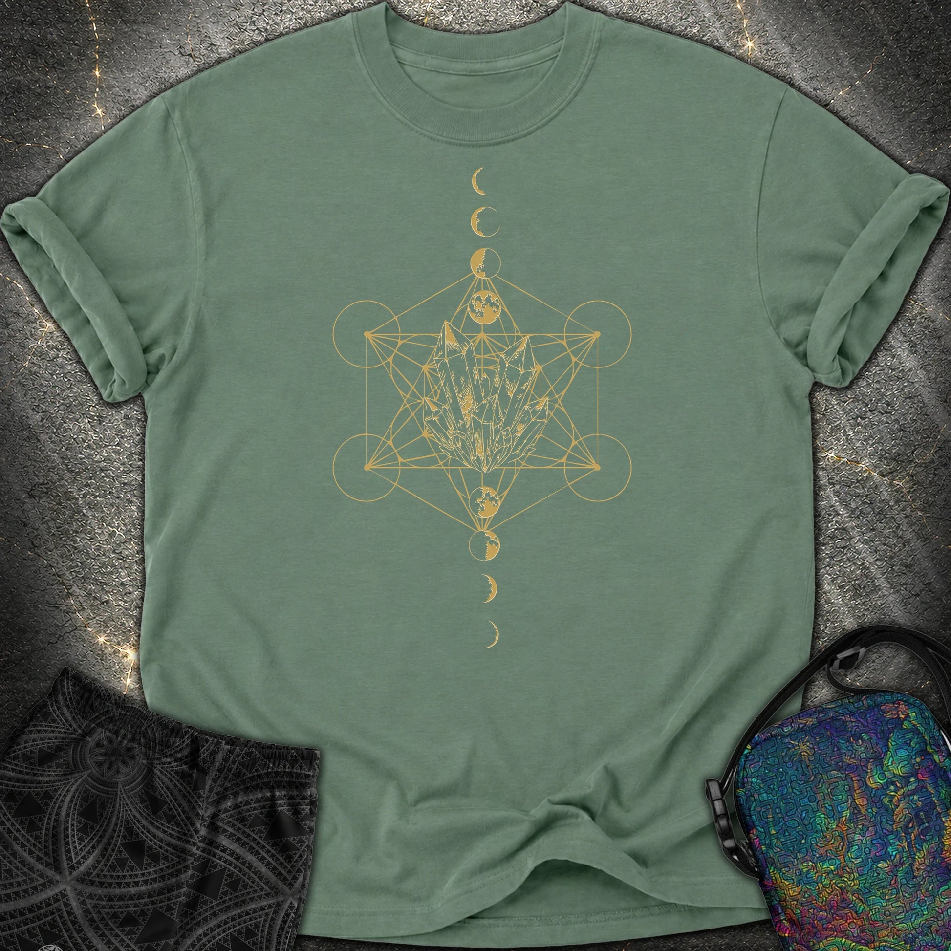 Metatron Crystal Moon Phases - Metatron Crystal Moon Phases Comfort T-Shirt - Blue Spruce