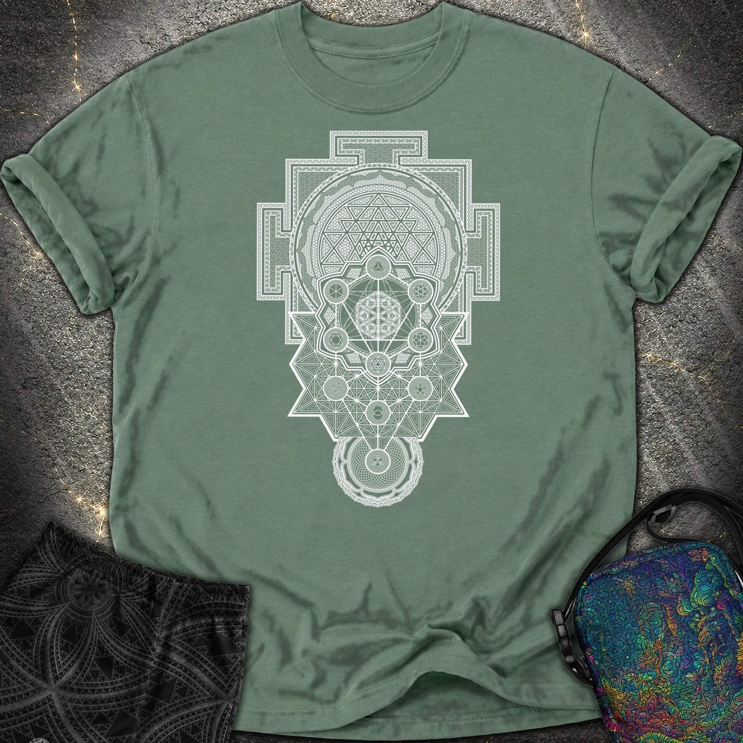 Sacred Geometry Encyclopedia Comfort T-Shirt - Sacred Geometry Encyclopedia Comfort T-Shirt - Blue Spruce