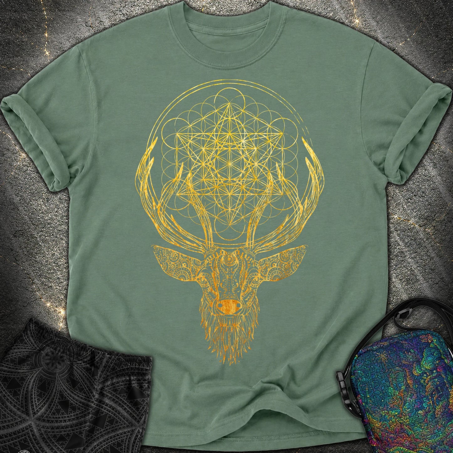 Metatron's Cube Deer T-Shirt - Metatron's Cube Deer Comfort T-Shirt - Blue Spruce