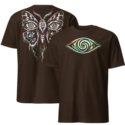 Hypnotic Eye Moth Shirt, Front and Back Psychedelic Glitch Tee, Surreal Occult Festival T-Shirt